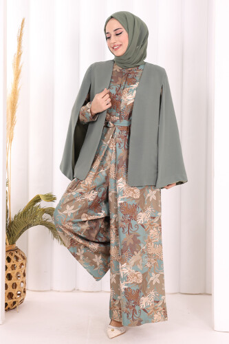 Pelerin Kol Görünümlü Düz Astarlı Ceket 7666 Mint - 5