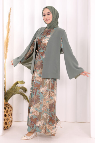 Pelerin Kol Görünümlü Düz Astarlı Ceket 7666 Mint - 8