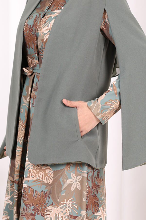 Pelerin Kol Görünümlü Düz Astarlı Ceket 7666 Mint - 11