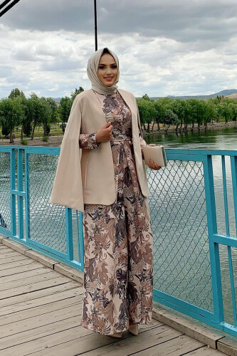 Cape Sleeve Look Straight Lined Jacket 7666 Stone - Bym Fashion