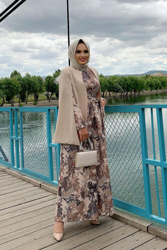 Cape Sleeve Look Straight Lined Jacket 7666 Stone - Bym Fashion (1)