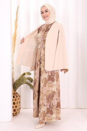 Pelerin Kol Görünümlü Düz Astarlı Ceket 7666 Taş - 5