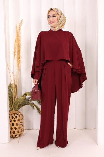 Pelerinli Tulum 8022 Bordo - Bym Fashion