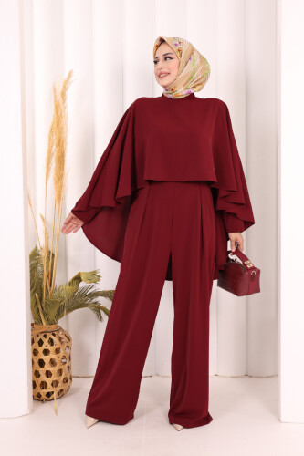 Pelerinli Tulum 8022 Bordo - Bym Fashion (1)