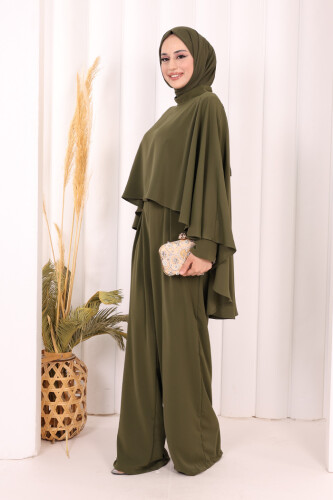 Pelerinli Tulum 8022 Haki - Bym Fashion (1)