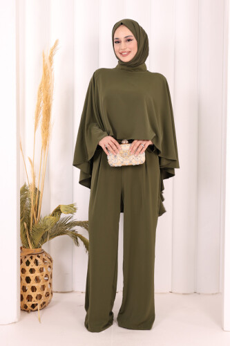 Pelerinli Tulum 8022 Haki - Bym Fashion