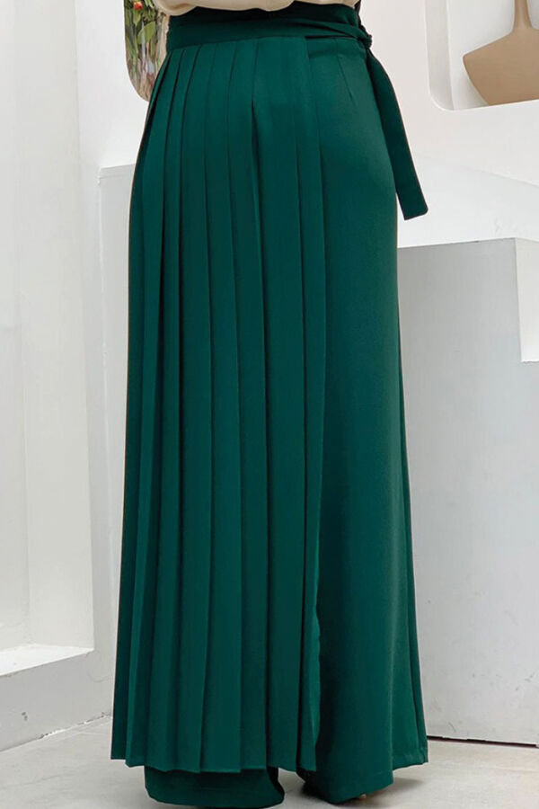 Pleated Separate Tie Detailed Trouser Skirt 0274 Emerald - 2