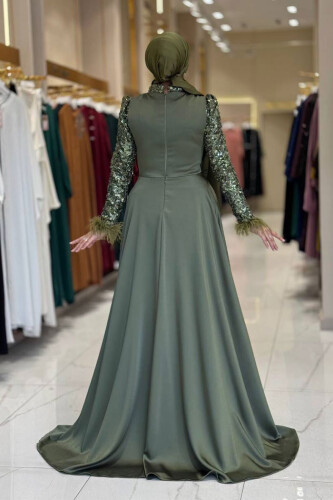 Pul Payet Saten Abiye 7064 Haki - Bym Fashion (1)
