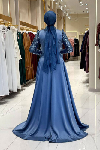 Pul Payet Saten Abiye 7064 İndigo - Bym Fashion (1)