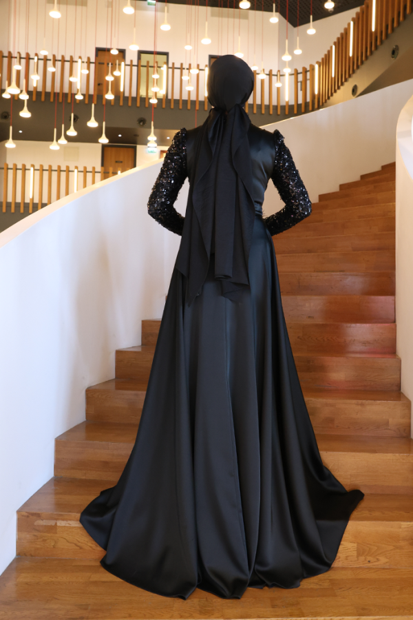 Pul Payet Saten Abiye 7064 Siyah - 7