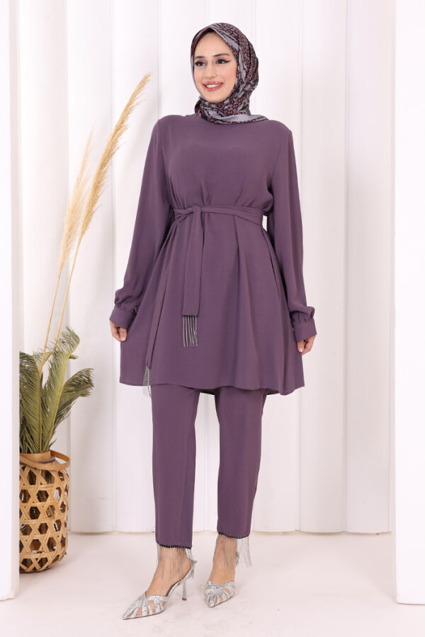 Püskül Detaylı Tunikli Pantolon İkili Takım 8424 Lila - 5