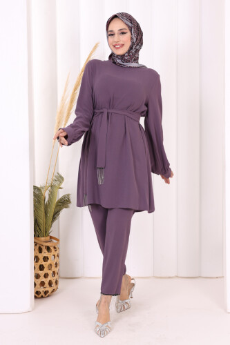 Püskül Detaylı Tunikli Pantolon İkili Takım 8424 Lila - 6