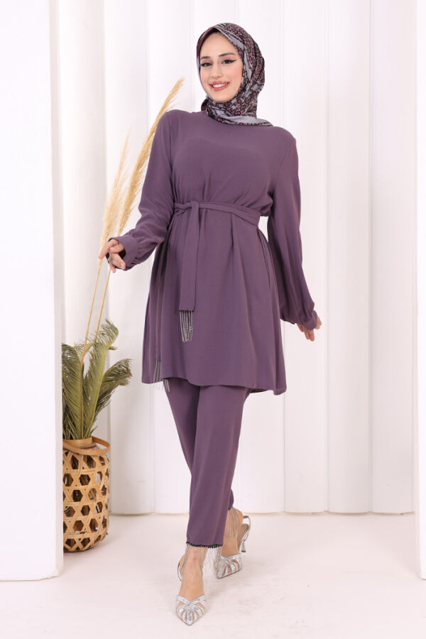 Püskül Detaylı Tunikli Pantolon İkili Takım 8424 Lila - 6