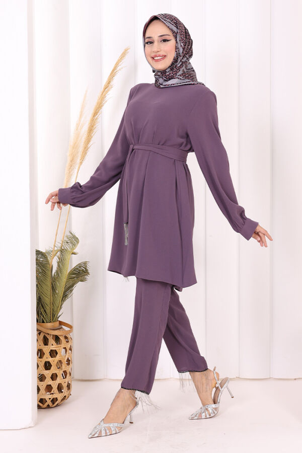 Püskül Detaylı Tunikli Pantolon İkili Takım 8424 Lila - 8