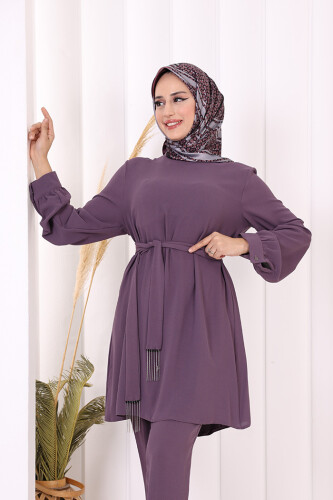 Püskül Detaylı Tunikli Pantolon İkili Takım 8424 Lila - 10