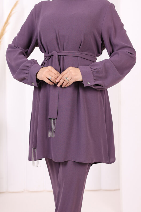 Püskül Detaylı Tunikli Pantolon İkili Takım 8424 Lila - 11