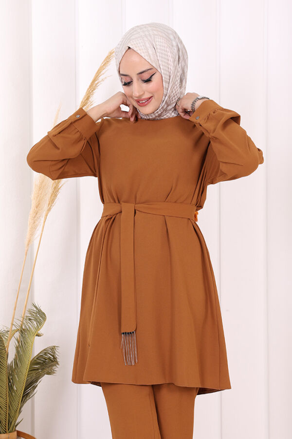 Püskül Detaylı Tunikli Pantolon İkili Takım 8424 Taba - 9