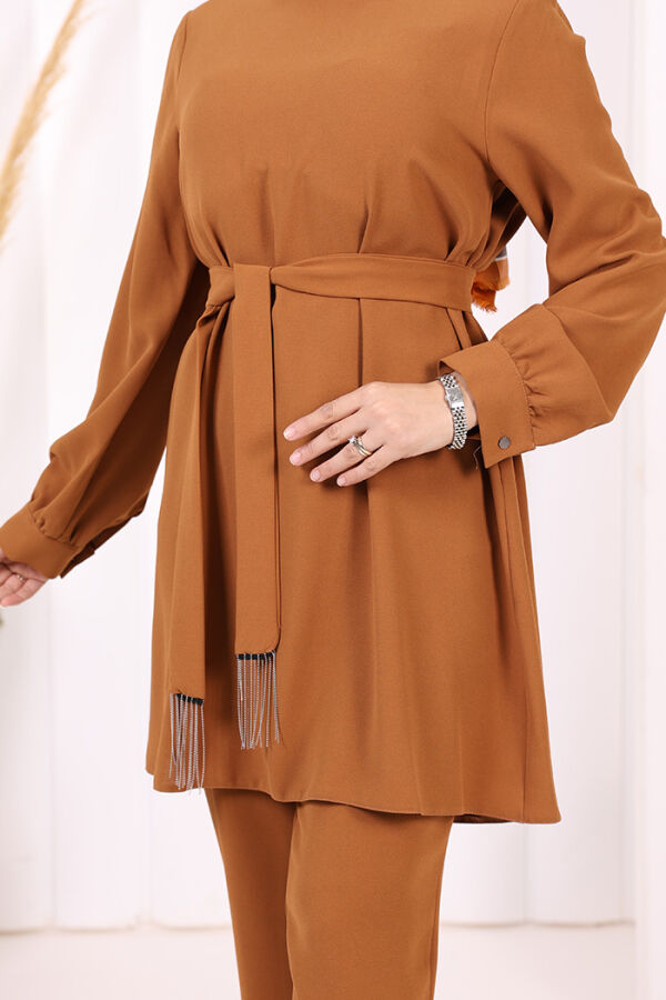 Püskül Detaylı Tunikli Pantolon İkili Takım 8424 Taba - 10