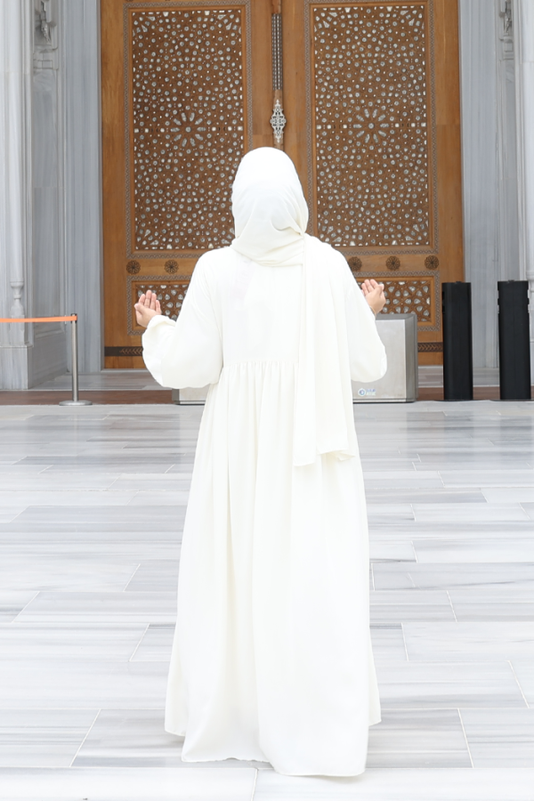 Şallı Kruvaze Namaz Elbisesi 6027 Ekru - 9