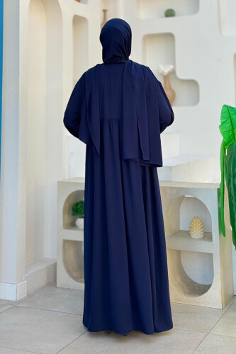 Şallı Kruvaze Namaz Elbisesi 6027 Lacivert - Bym Fashion (1)