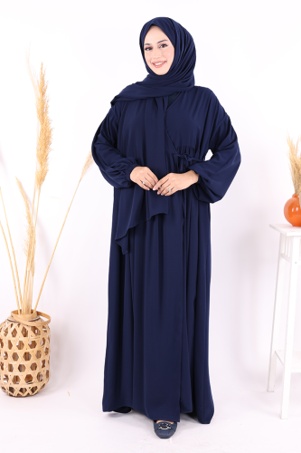 Şallı Kruvaze Namaz Elbisesi 6027 Lacivert - 5