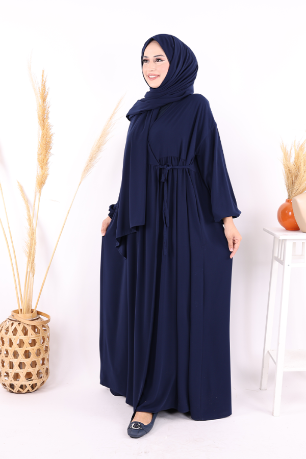 Şallı Kruvaze Namaz Elbisesi 6027 Lacivert - 6