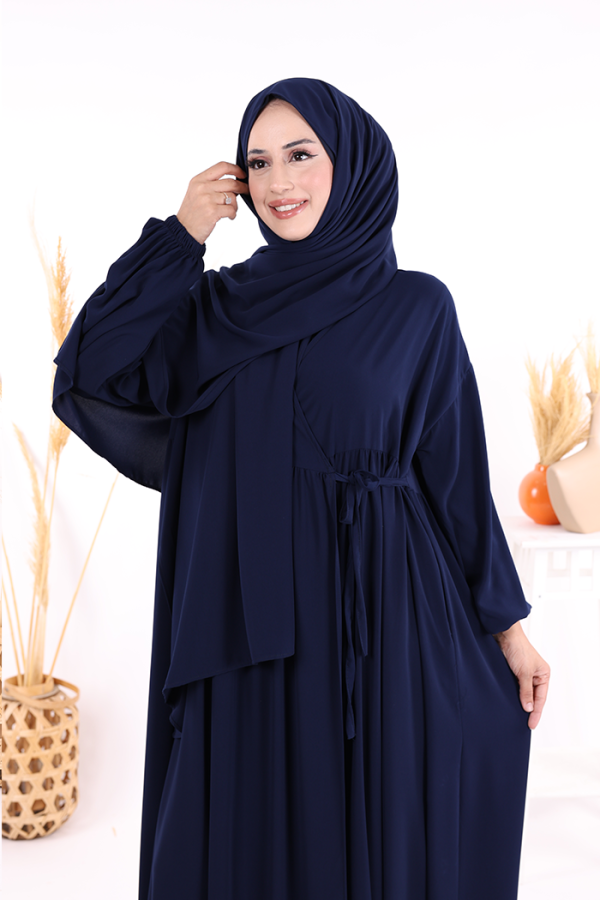 Şallı Kruvaze Namaz Elbisesi 6027 Lacivert - 8