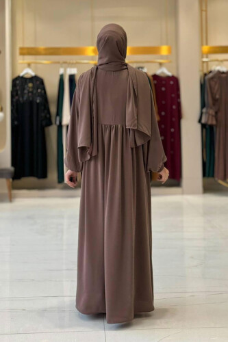 Şallı Kruvaze Namaz Elbisesi 6027 Vizon - Bym Fashion (1)