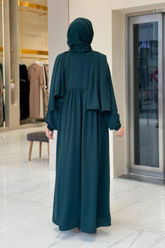Şallı Kruvaze Namaz Elbisesi 6027 Zümrüt - Bym Fashion (1)