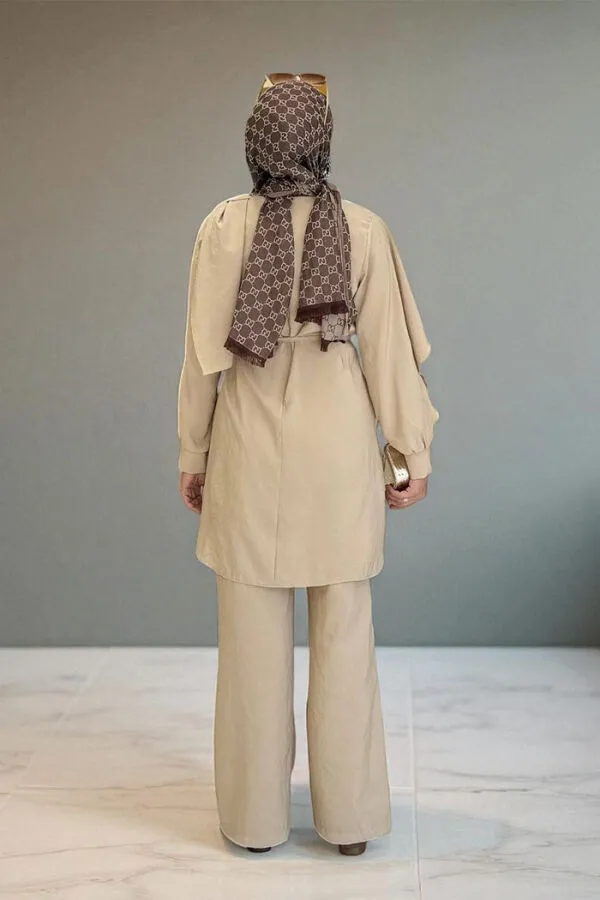 Sedef Kumaş Tunik Pantolon İkili Takım 8693 Vizon - 2