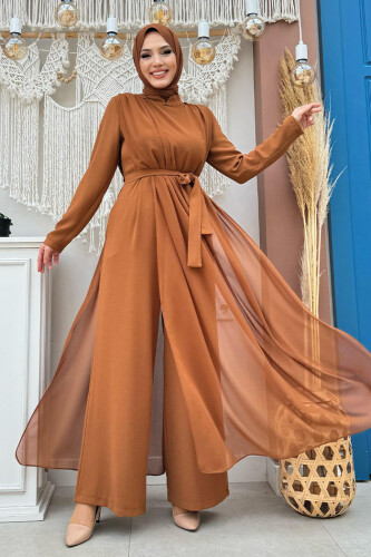 بذلة شيفون كيب مفصلة الخصر بحزام 3330 طابا - Bym Fashion