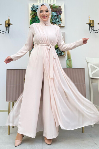 بذلة شيفون كيب مفصلة الخصر بحزام 3330 حجر - Bym Fashion