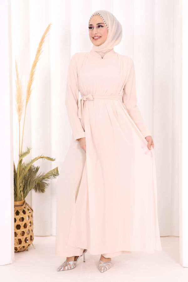 Şifon Pelerin Detay Bel Kuşaklı Tulum 3330 Taş - 5