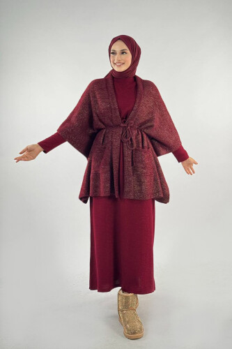 Sim Detaylı Cepli Panço 18332 Bordo - 1