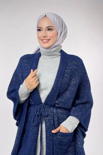 Sim Detaylı Cepli Panço 18332 Lacivert-Gümüş - 4