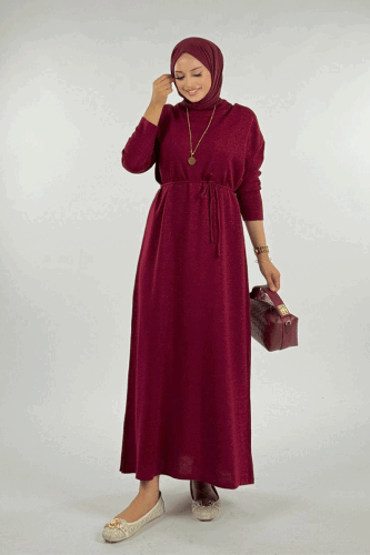 Simli Triko Elbise 18315 Bordo - 1