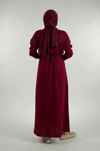 Simli Triko Elbise 18315 Bordo - 2
