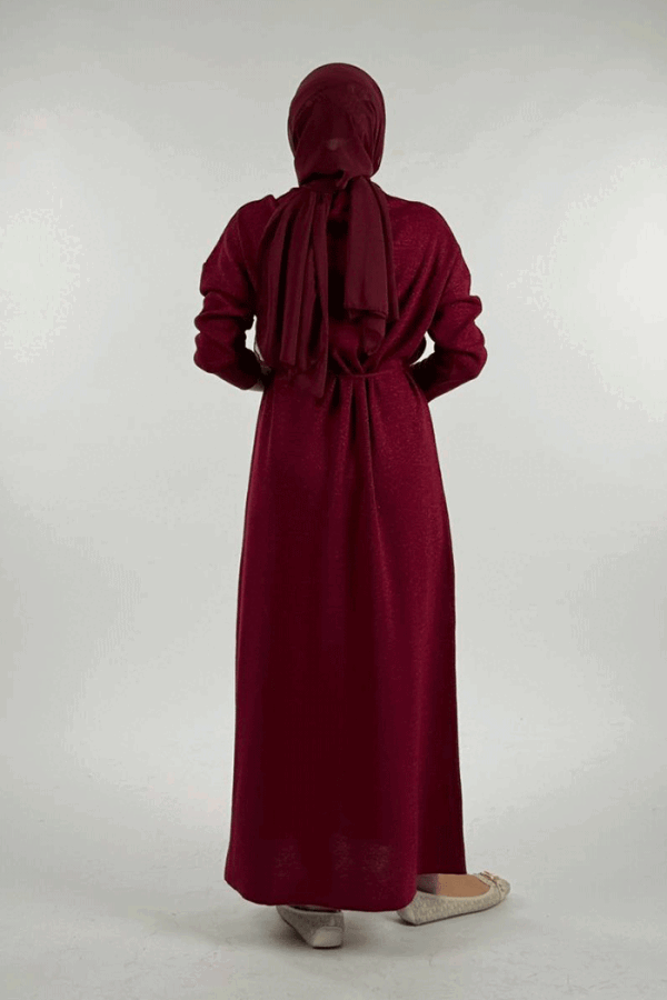 Simli Triko Elbise 18315 Bordo - 2