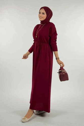 Simli Triko Elbise 18315 Bordo - 3