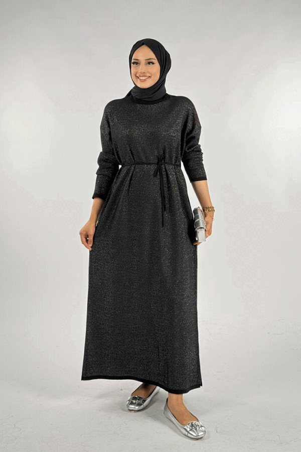 Simli Triko Elbise 18315 Siyah-Gümüş - 1