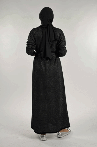 Simli Triko Elbise 18315 Siyah-Gümüş - 2