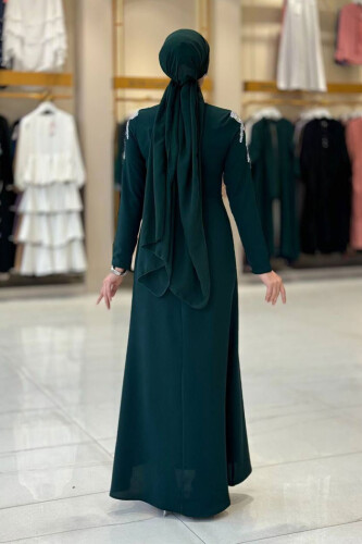Taş Detaylı Abiye Elbise 3916 Zümrüt - Bym Fashion (1)
