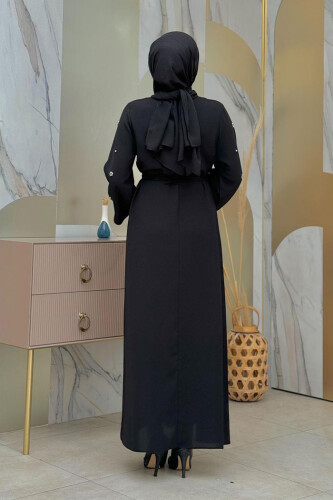 Stone Detailed Waist Belted Dress 3797 Black - Bym Fashion (1)