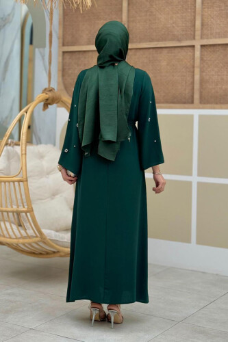 Stone Detailed Waist Belted Dress 3797 Emerald - Bym Fashion (1)