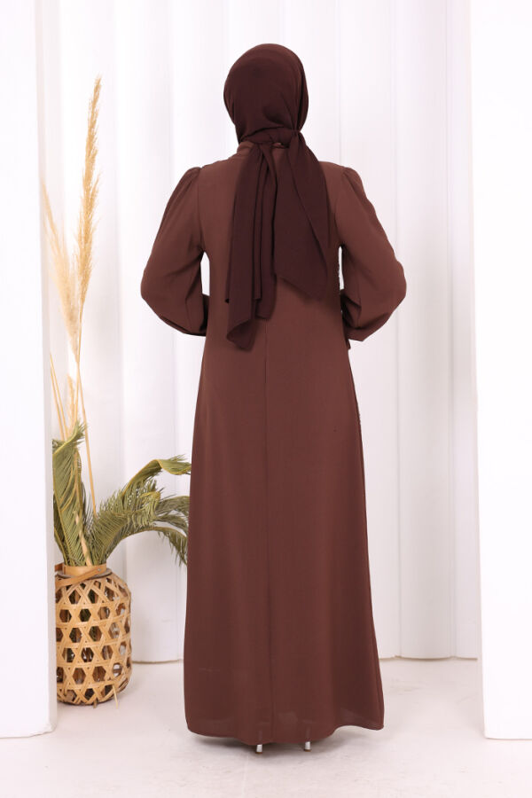 Taş Detaylı Elbise 3935 Kahverengi - 7