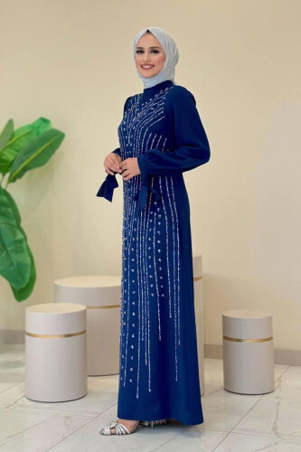 Taş Detaylı Elbise 3935 Saks - Bym Fashion (1)