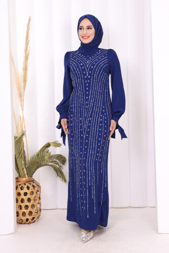 Taş Detaylı Elbise 3935 Saks - 5