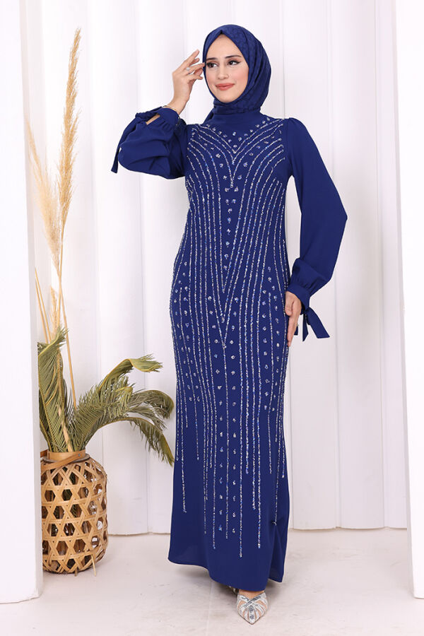 Taş Detaylı Elbise 3935 Saks - 6