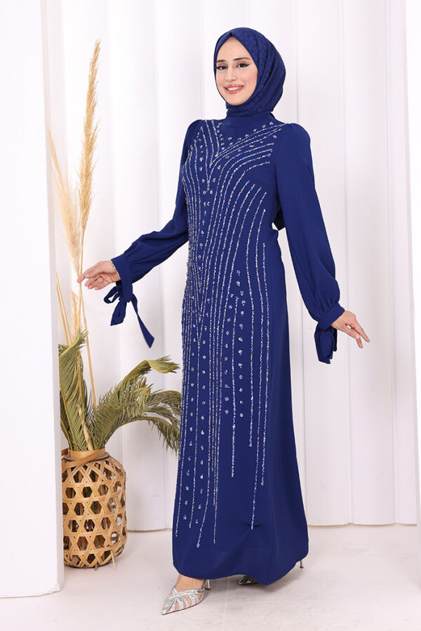 Taş Detaylı Elbise 3935 Saks - 7