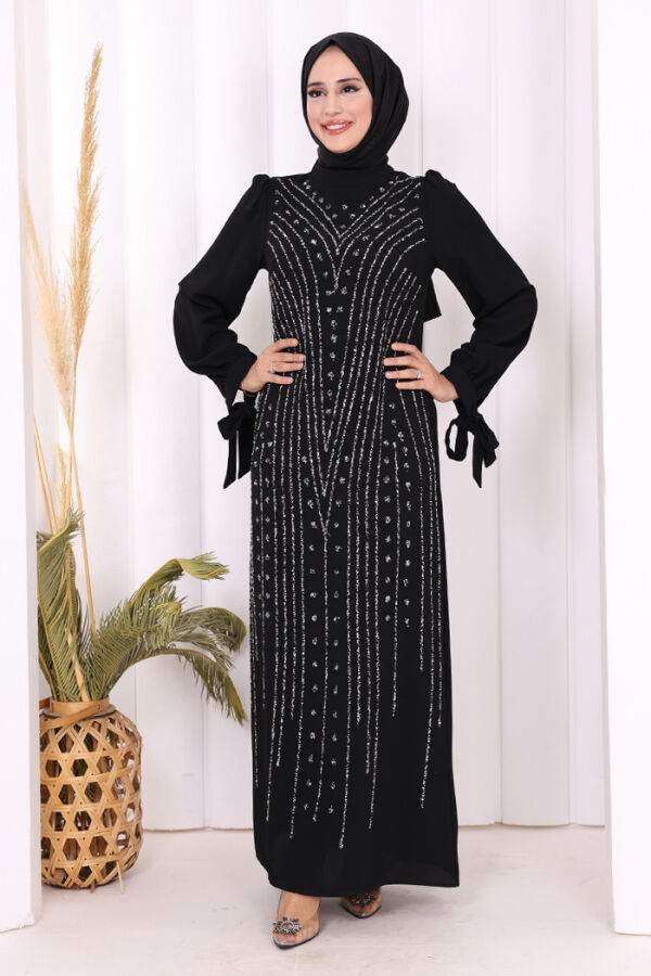 Taş Detaylı Elbise 3935 Siyah - 5